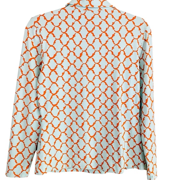 J. McLaughlin Mint Green & Orange Geo Print Stretch Knit  Long Sleeve Size Small - Picture 3 of 7